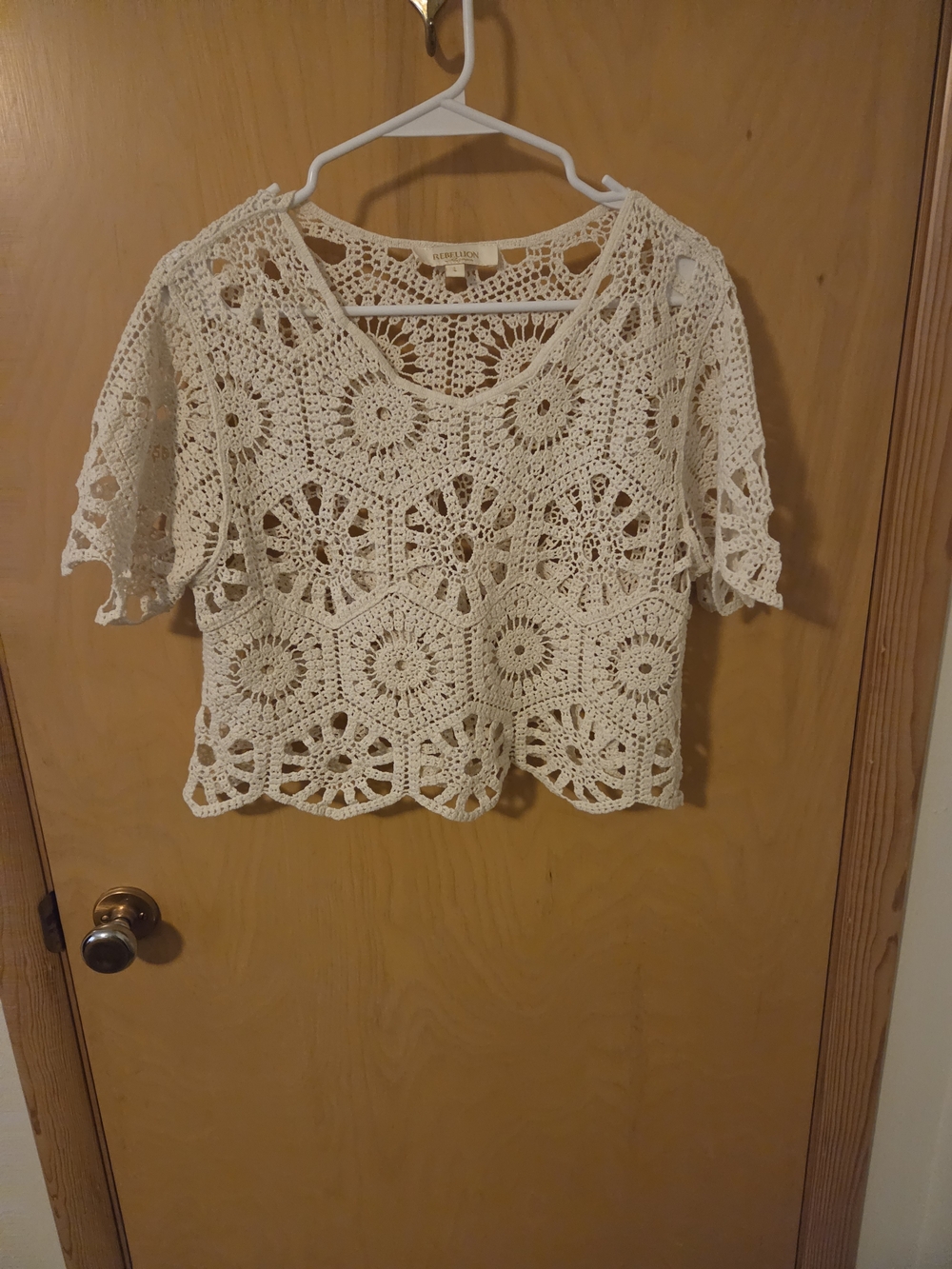Rebellion Cream Crochet Boxy Crop Top